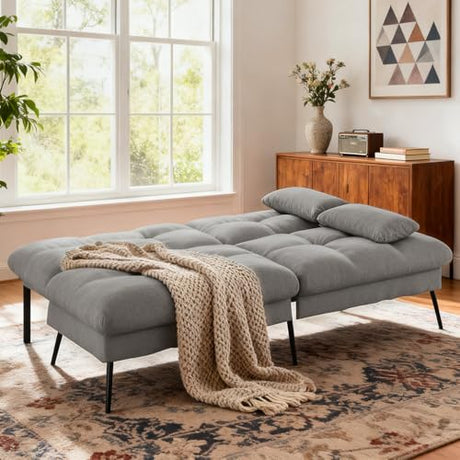 COMHOMA Convertible Sofa Bed,72″Fabric Couch with Adjustable Backrest,Loveseat Recliner Sleeper Living Room Furniture futon Set,Grey COMHOMA