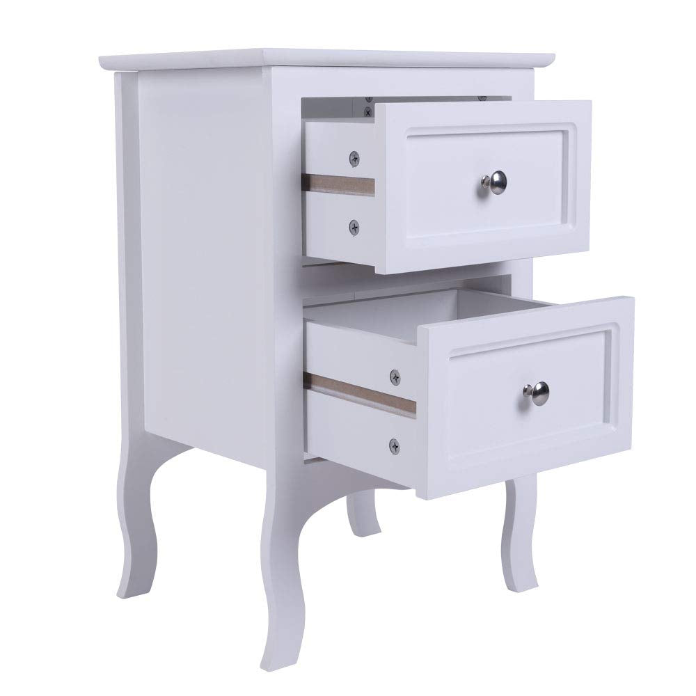 Karl home White Nightstand Set of 2. Farmhouse End Side Table Set of 2 Bedside Nightstands Chest with Drawers Small Night Stand with 2 Drawer and Solid Wood Legs for Bedroom, Living Room Karl home