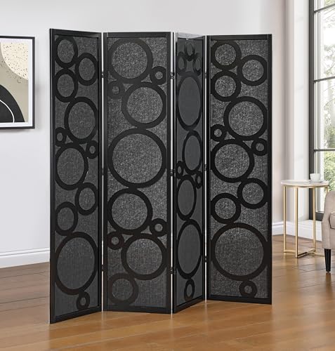 Roundhill Furniture Tavari 4-Panel Room Divider, Decorative Folding Freestanding Privacy Screen, Black Roundhill Furniture