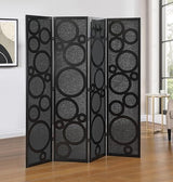 Roundhill Furniture Tavari 4-Panel Room Divider, Decorative Folding Freestanding Privacy Screen, Black Roundhill Furniture