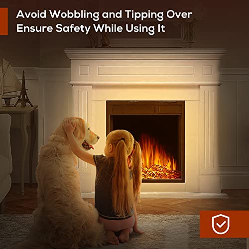 R.W.FLAME 43” Electric Fireplace Mantel Wooden Surround Firebox, TV Stand with Freestanding Electric Fireplace, Remote Control, Adjustable Led Flame, 750W/1500W Pearl White R.W.FLAME