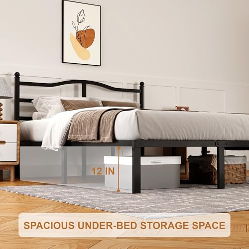 Snaye 14 Inch Queen Bed Frame with Headboard, Heavy Duty Metal Platform Bed Frame Queen Size Mattress Foundation with Sturdy Steel Slats, Easy Assembly Noise Free Snaye