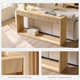 OKD 63" Fluted Console Table for Entryway, Modern Entryway Table with 2 Large Drawers, Long Sofa Table Behind Couch for Living Room, Hallway, Couch, Foyer，Natural Oak OKD