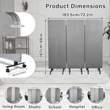 72" X 66" partition Room dividers, 3 Panel Sound Proof Dividers for Office Partitions, Room Divider Privacy Panel with Wheels, Portable Temporary Wall for Office, Studio, School, Hospital(Light Gray) Generic