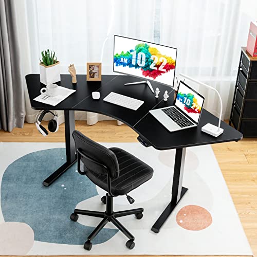Tangkula Large L Shaped Dual Motor Standing Desk, 72” Electric Height Adjustable Stand Up Desk with 3 Memory Positions, Cable Tray, Hook, Sit Stand