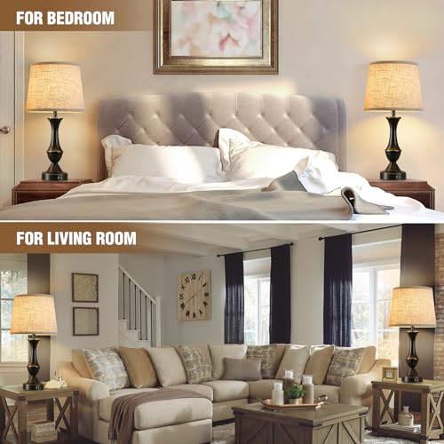 Upgraded Touch Table Lamps Set of 2, 22" Tall Bedside Lamps with USB C+A Ports, 3 Way Dimmable Nightstand Lamps for Bedroom, Living Room, Office, Black Lamps with Beige Lampshade, Bulb Included Luvkczc