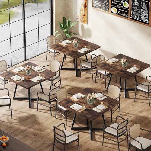 Tribesigns Square Dining Table Set of 6, 31.5" Farmhouse Dinner Table with Metal Base, Wood Kitchen Table for Dining Room, Small Space, Apartment, Rustic Brown & Black Tribesigns