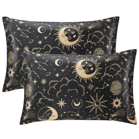 EXQ Home Satin Pillowcase for Hair and Skin Queen - Black Printed Silk Pillow Cases 2 Pack 20x30 inches - Satin Pillow Cases Set of 2 with Envelope Closure, Gifts for Women Men EXQ Home