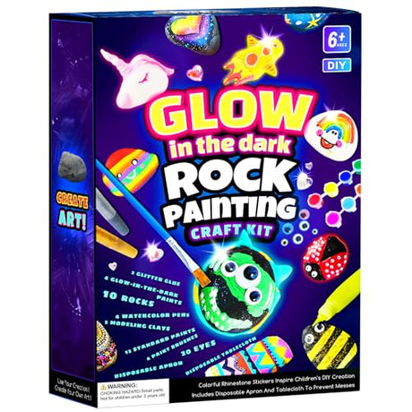 EPUMP Rock Painting Kit for Kids - Glow in The Dark Arts and Crafts for Boys and Girls Ages 6-12, Kids Craft Paint Kits, Art Supplies, Creative Arts and Crafts Toys Christmas Birthday Party Gifts EPUMP