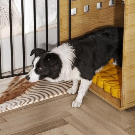 Timechee Wooden Furniture Dog Crate for Medium & Small, Solid Wood Puppy Crates for Small Indoor, Decorative Dog Kennel Indoor with Door, Pet House End Table for Bedroom, Living Room, Natural Timechee