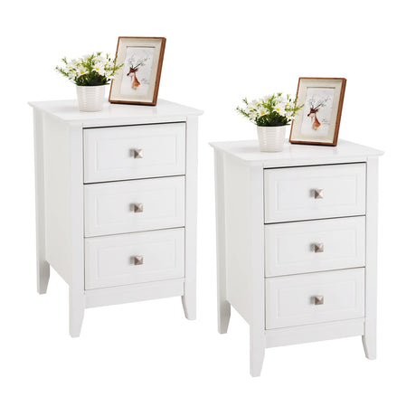 Bonnlo Upgraded White Night Stands for Bedrooms Set of 2, Modern Nightstand with 3 Drawers, Wooden Bed Side Table for Small Spaces, College Dorm, Kids’ Room, Living Room, 16W x 16D x 24H Bonnlo