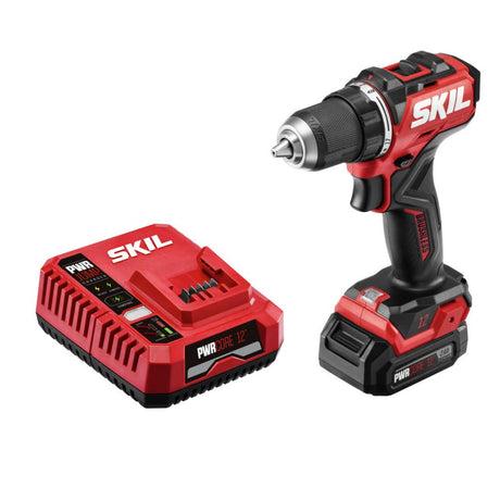 SKIL PWR CORE 12 Brushless 12V 1/2 In. Compact Varible-Speed Drill Driver Kit with 1/2'' Single-Sleeve, Keyless Chuck & LED Worklight Includes 2.0Ah Battery and PWR JUMP Charger - DL6290A-10 Skil