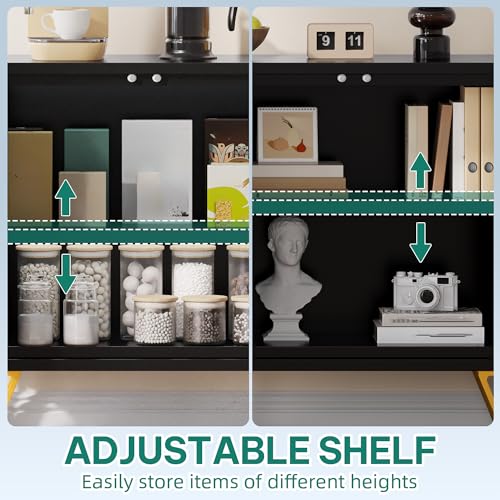 YITAHOME 55" Metal Storage Cabinet, Sideboard Buffet Cabinet with Adjustable Shelf, Metal Accent Console Credenza for Living Room, Kitchen, Dining Room, Black YITAHOME