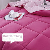 HIG 3pc Pink Queen Size Comforter Set - All Season Reversible Down Alternative Bedding Comforter Set - Quilted Duvet Insert with Corner Tabs - Box Stitched Blanket - Breathable, Soft, Fluffy HIG