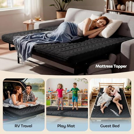 COZYFUZY Japanese Floor Mattress Futon - 3.5" Extra Firm Foldable Tatami Mat, 5-Layer Support with High-Density Foam Portable Floor Bed for Guest, Dorm, Kids Room & Camping Black Twin COZYFUZY