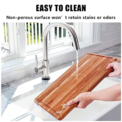 Large Acacia Wood Cutting Board for Kitchen - Caperci Better Chopping Board with Juice Groove & Handle Hole for Meat (Butcher Block) Vegetables and Caperci