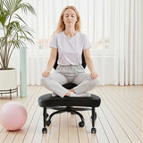 GUNJI Ergonomic Criss Cross Legged Office Chair, 360° Swivel Meditation Kneeling Chair with Wheels, ADHD Chair with Footrest, Lumbar Support, Wider Height Adjustable Seat (Faux Leather, Black) GUNJI