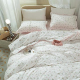mixinni Girl Floral Full Size Comforter Pink White Flower Leaf Print Bedding Sets, Cute Floral Bedding Comforter Sets for All Seasons-(1 Comforter+2 Pillow Shams)-Full Size mixinni