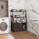 GDLF Large Hidden Cat Litter Box Enclosure Furniture with Shelf Wood Sturdy Cat Washroom Storage with Scratch, Dark Brown GDLF