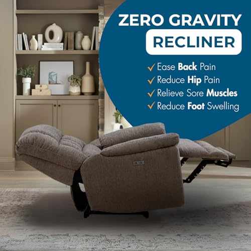 Oversized Recliner Chair for Big and Tall Adults – Power Zero Gravity Recliner with Wide Seat, Heavy-Duty Big Man, Supports Up to 450 lbs, Brown
