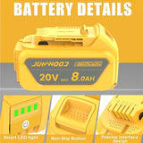 JUNWOOD 2Pack 8.0Ah Lithium Replacement for Dewalt 20V Battery Max XR Cordless Tools DCB180 DCB205 DCB206 DCB206-2 DCB200 DCB204 DCB204BT-2 DCB203 DCB201 DCB207 JUNWOOD