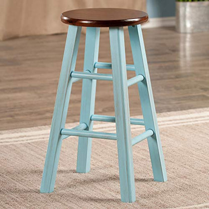 Winsome Wood Ivy model name Stool 13.4 x 13.4 x 24.2" Rustic Light Blue/Walnut - WoodArtSupply