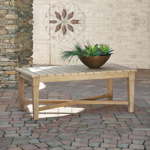 Signature Design by Ashley Outdoor Eucalyptus Carter Hall Patio Coffee Table, Beige Signature Design by Ashley