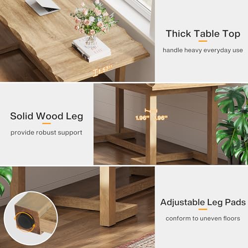 Tribesigns 63 Inches Computer Desk, Rectangular Writing Table with Solid Wood Legs and Thickened Desktop for Work Study, Modern Simple Executive Desk Workstation for Home Office Tribesigns