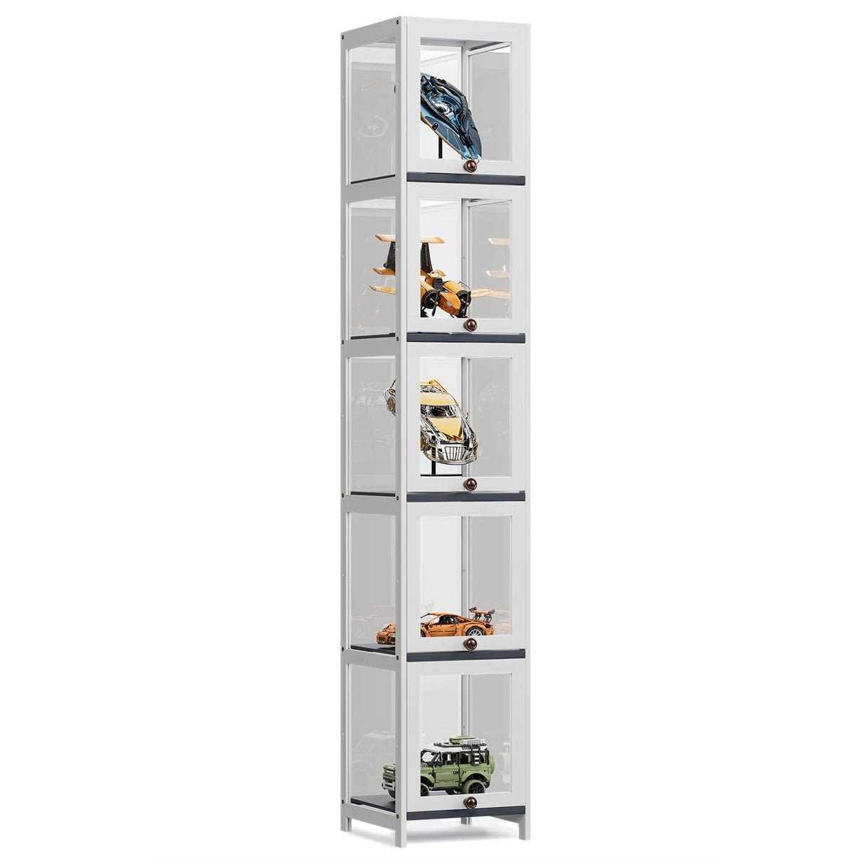 MoNiBloom 68" Tall Slim Narrow Clear Acrylic Door Curio Cabinet Display Case with Corner Shelves, White MoNiBloom