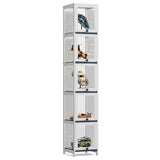 MoNiBloom 68" Tall Slim Narrow Clear Acrylic Door Curio Cabinet Display Case with Corner Shelves, White MoNiBloom