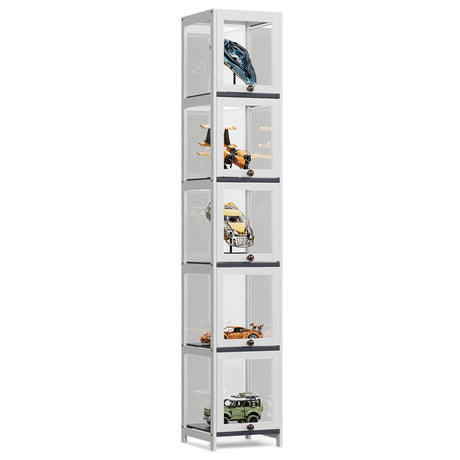 MoNiBloom 68" Tall Slim Narrow Clear Acrylic Door Curio Cabinet Display Case with Corner Shelves, White MoNiBloom