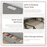 Bellemave Full Murphy Bed with Mattresses and Charging Stations and Storage Drawer, Farmhouse Murphy Cabinet Bed with Foldable Panel, Noisy Free, for Guest Bedroom, Living Room, Gray Bellemave