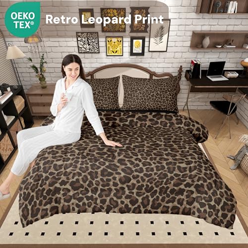 Erosebridal Cheetah Print Queen Comforter Set for Teens Adults,Brown Leopard Bedding Set,Animal Skin Texture Down Comforter,Rustic Bed Set with 2 Pillowcases Microfiber Soft Erosebridal