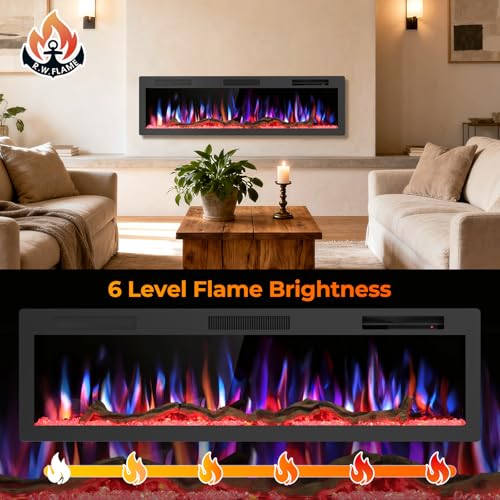 R.W.FLAME 60" Recessed and Wall Mounted Smart Electric Fireplace, Alexa/WiFi Enabled, APP Control with Multiple Sound Modes, Remote Control with Timer, Adjustable Flame Colors and Speed R.W.FLAME