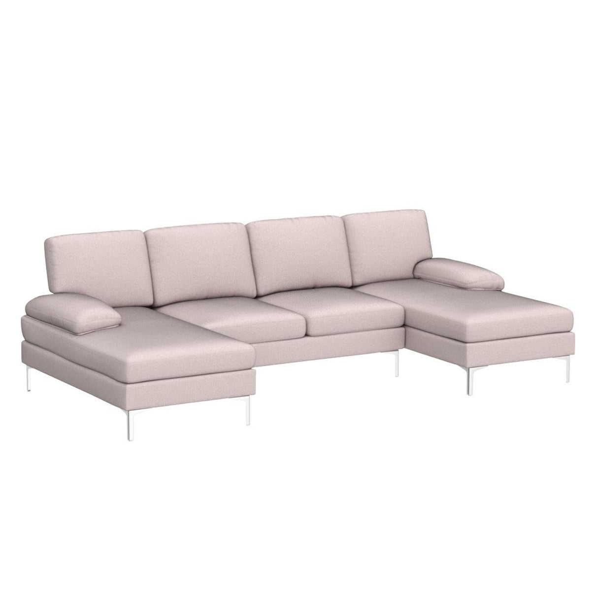 Karl home Convertible Sectional Sofa 110" U-Shape Sofa Couch 4-Seat Couch with Chaise Fabric Upholstered for Living Room, Apartment, Office, Beige Karl home