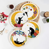 ORIGACH 4 Pack Cat Moon Embroidery Kits for Beginners, DIY Starter Hand Embroidery Kit with Moon Floral Patterns and Instructions