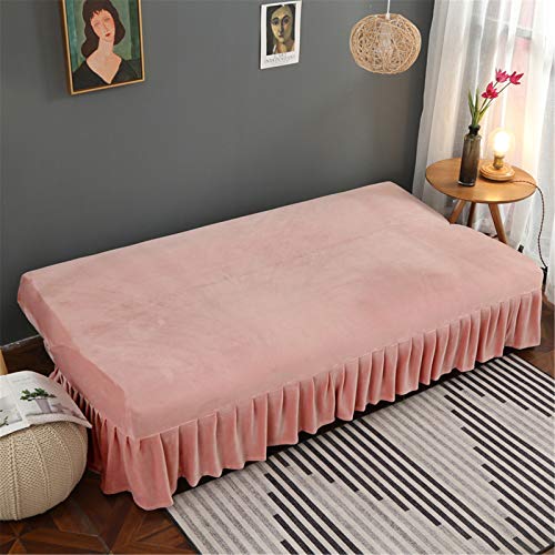GIANCO FERRO Armless Velvet Pink Futon Cover with Ruffle Skirt higly Stretch Futon Sofa Bed Cover No Arm Stain Resistant Machine Washable Large GIANCO FERRO