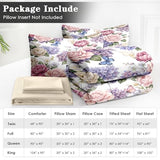 WeCozy 5 Pcs Twin Size Comforter Set with Pillowcase & Sham, Floral Flower Peony Bedding for Kids and Adults, Botanical Painting Hydrangea Bed in a Bag with Flat Fitted Sheet WeCozy