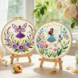 ERKOON Embroidery Kit for Beginners, 2 Set Flower Cross Stitch Set Include Embroidery Cloth Hoops Threads for Craft Lover Hand Stitch with Embroidery Skill Techniques (Angel)