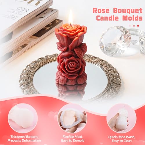 2Pcs Big Size Candle Molds Flower Candle Mold Wave Spiral Rose Silicone Mold Pillar Moldes para Velas Soy Wax, Beeswax, Candle Making, Resin Craft for Anniversary Wedding