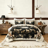 HOSIMA Deer King Bedding Set for Adults,Deer in Forest Print Summer Soft Lightweight Quilt,Floral Pattern Plaid Animal Bedding for Aesthetic Room Decor with 2 Pillowcases. HOSIMA