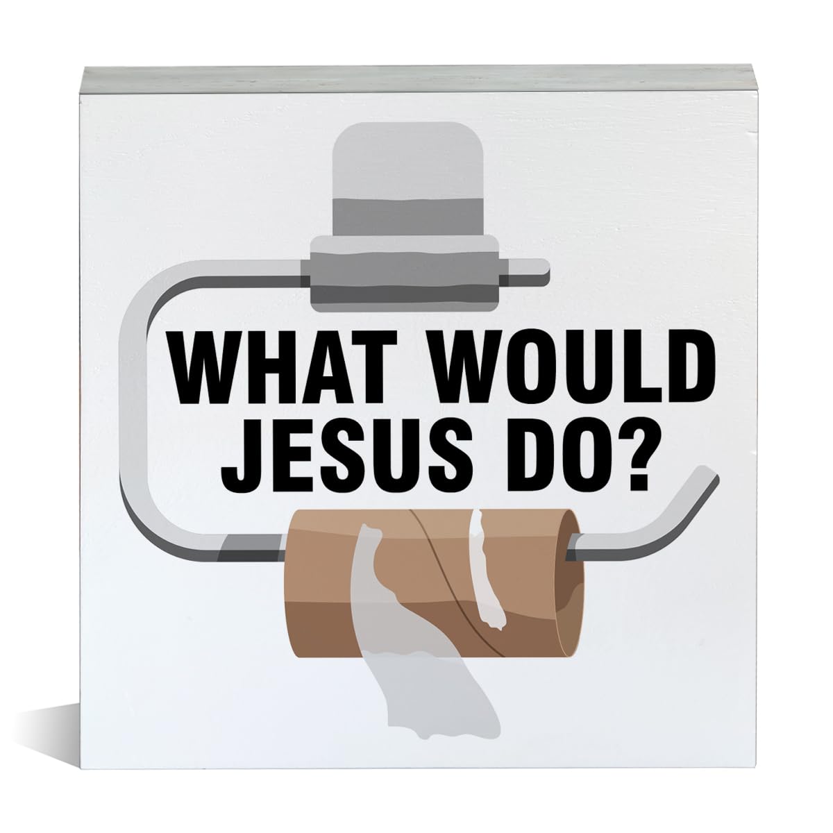 Farmhouse What Would Jesus Do Wooden Box Sign Bathroom Wood Block Tabletop Sign Decorative Desk Sign Home Shelf Decor 5 X 5 Inches - WoodArtSupply