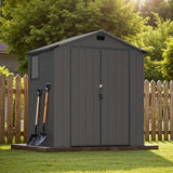 Greesum 6x4FT Plastic Outdoor Storage Shed with Floor, Resin Sheds with Lockable Double Door, Window & Vents, All-Weather Tool Sheds for Garden, Backyard, Patio, Dark Gray Greesum