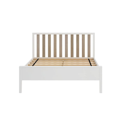 Max & Lily Scandinavian Full Bed for Kids, Solid Wood Twin Frame with Slatted Headboard in White/Blonde - WoodArtSupply