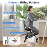 Goplus Kneeling Chair, Upholstered Mobile Desk Chair w/Adjustable Height, Thickened Sponge Cushion, 4 Lockable Universal Wheels, Office Home Padded Stool with Angled Seat, Black (1) Goplus