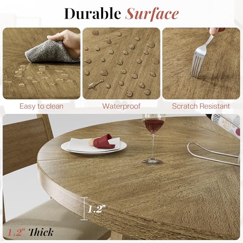 Jocisland Round Solid Wood Dining Table Set for 4, 5-Piece Mid-Century Kitchen & Dining Room Furniture with Padded Chairs, Space-Saving Design, Radial Grain Finish, Easy Assembly Jocisland
