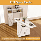 Montary Multifunctional Folding Dining Table with Wall-Mounted Sideboard & Storage for Small Apartments, Movable Kitchen End Table Extendable Dining Table Set for 2-6 People, White Montary