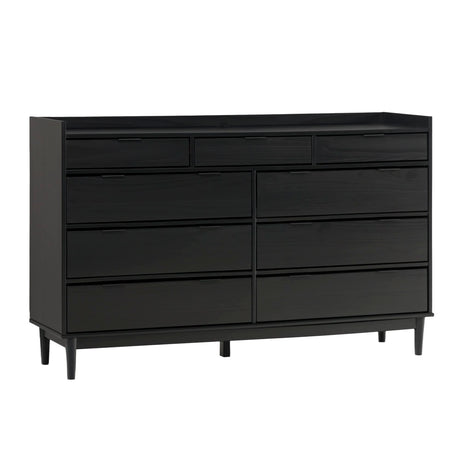 Walker Edison Blythe Mid-Century Modern Tray-Top Solid Wood 9-Drawer Dresser, 60 Inch, Black Walker Edison