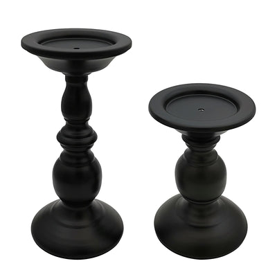 Fuhengli Pillar Candle Holders Stands Set of 2, Candle Holders for Pillar Candles Decorative Candlestick Holder for Fireplace, Home Decor, Dinning, Party, Wedding, Matte Black, 6.2" & 8.7"