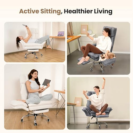 Big and Tall Office Chair, Flip Armrests for Pets & Cross Legged Sitting, Executive Ergonomic Computer Gaming Chair with Foot Rest, Teddy Fleece Wide Seat Reclining Desk Chair, White Vanity Chair HOMRELEXA